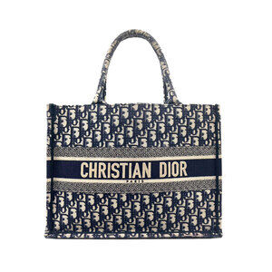 Christian Dior Tote Bag Book Canvas Navy Blue